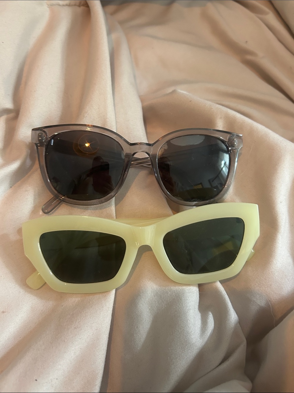 Two Stylish Sunglasses - Smoky Gray and Pale Yellow Frames